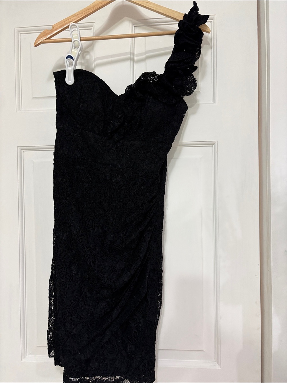 Mystic Black One-Shoulder Lace Dress with Ruffle Strap